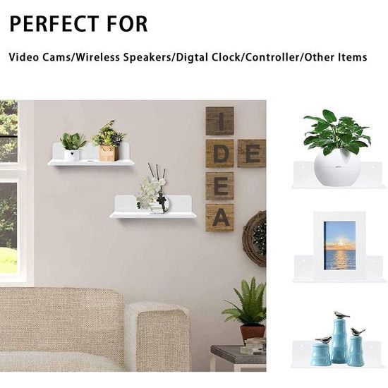 Set van 3 wandplanken, met 6 Kabelklemmen, Zwevende Acrylplank, wandplanken voor slaapkamer, badkamer, keuken, woonkamer, kantoor, speelkamer (Wit)