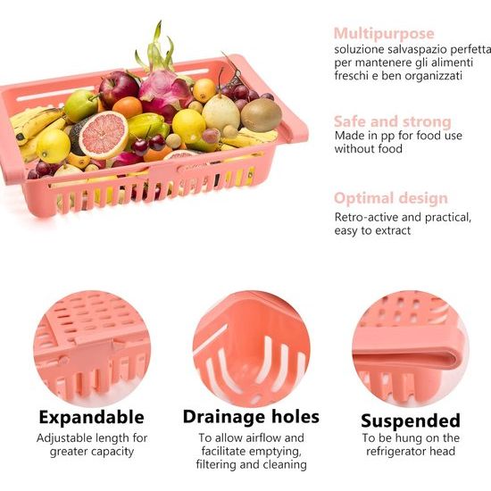 4 stuks uittrekbare koelkastladen, koelkastopbergmand, instelbare koelkastscheidingslaag, opbergdoos, opbergdoos voor het sorteren van groenten en fruit