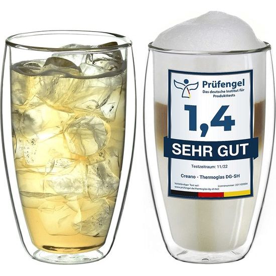 Creano dubbelwandig thermoglas 400 ml “DG-SH”, groot dubbelwandig glas van borosilicaatglas, dubbelwandige koffieglazen, theeglazen, latteglazen, set van 2 stuks