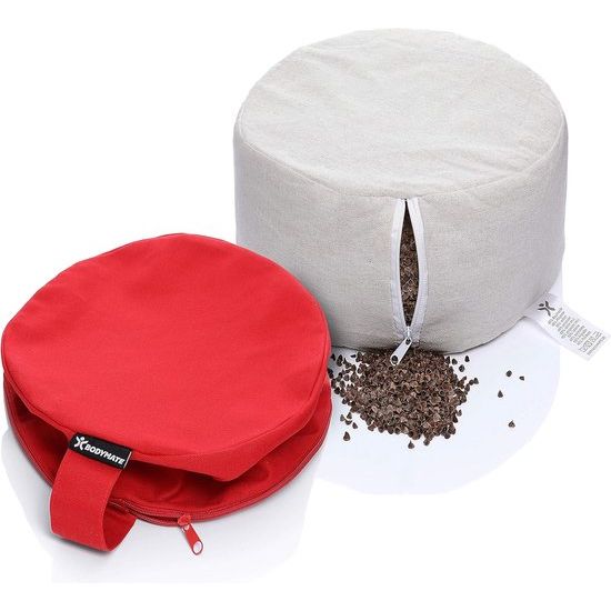 Extra hoog yogakussen, rond, diameter 31 cm, 20 cm hoog, met vulling van boekweit-spelt, machinewasbare overtrek van 100% extra dik katoen, meditatiekussen, zitkussen