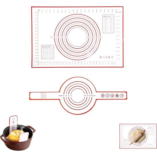 2-delige bakmat, antislip siliconen mat keuken, siliconen bakmat, gemakkelijk schoon te maken, herbruikbare broodbakaccessoires, antiaanbaklaag deegmat met maatvoering