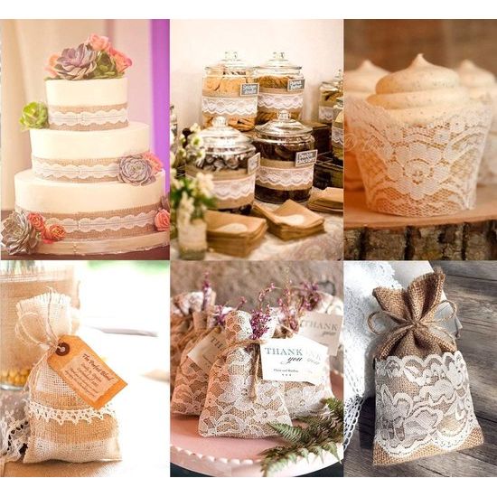 10 m natuurlijk jutelint kantlint, jutelint met wit vintage kant voor doe-het-zelf ambachten kerstdecoratie bruiloft feestdecoratie woondecoratie (5 cm breed)