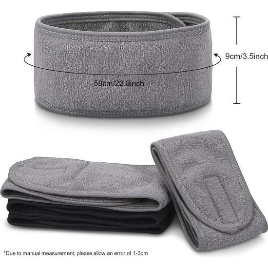 4 stuks cosmetische haarbanden, spa hoofdband, badstof haarbanden voor make-up, sport, yoga, verstelbare haarbeschermingsband met klittenbandsluiting (zwart + grijs)