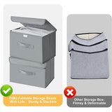 Pack of 4 Storage Boxes with Lid, Foldable Storage Box with Handle, Fabric Storage Baskets, Wardrobe Organiser, Folding Box for Clothes, Books, Light Grey