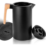 Thermosfles, 1 liter, RVS 304, vacuüm koffiepot met houten handvat, RVS dubbelwandige isoleerkan (sneldruksluiting, 12 uur warm, 24 uur koud)