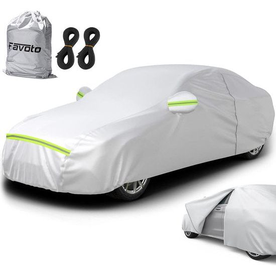 Autoafdekking, volledige afdekking, afdekzeil, voor de auto, stofdicht, waterdicht, autohoes, winter- en zomer, voor 450-495 cm, zachte limousine, zilver, 2,95 kg