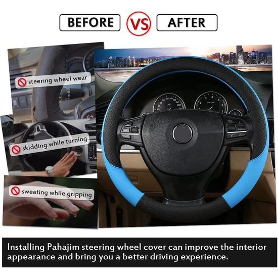 Stuurhoes van leer, 37-38 cm, universeel, antislip, ademend, geschikt voor auto/jeep/SUV