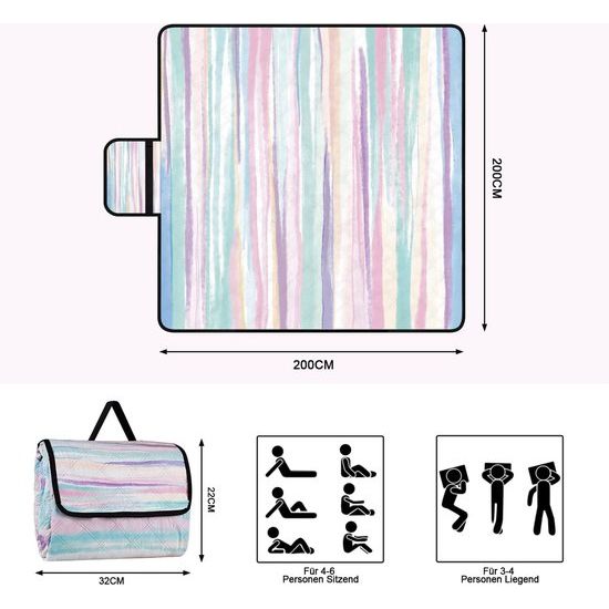 Waterdichte picknickdeken, 200 x 200 cm grote stranddeken, zandvrij met waterdichte onderkant, draagbare strandmat voor 4-6 personen, campingdeken met draaggreep voor park, tuin, strand, buiten