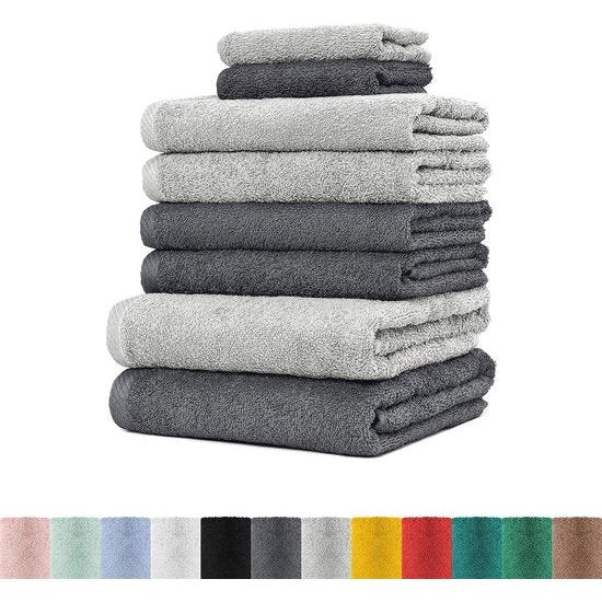 Set van 8 handdoeken, 100% katoen, 4 x handdoeken, 2 x douchehanddoeken, 2 x gastendoekjes, Öko-Tex made in groen, kleur antraciet + grijs