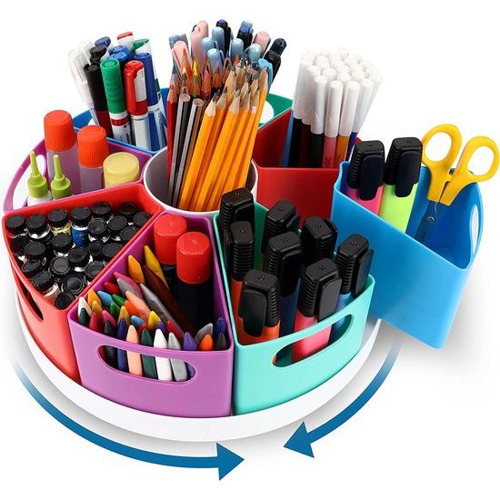 Belle Vous 360° Roterende Schrijfmaterialen Organiser - 9 Compartimenten Pennen/Potloden Houder - Draaiende Bureau Opslag Caddy voor Kunst/Hobby Benodigdheden - Huis, Kantoor, School Organisatie