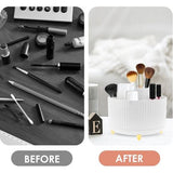 Make-up organizer, 360° roterende borstelorganizer Kaptafelorganizer, 5 compartimenten Cosmetische organizer Oogschaduwborstel Lippenstifthoes voor kaptafel, slaapkamer, badkamer, Wit