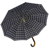 Men's Automatic Umbrella with Real Wood Round Hook Handle, Check Blue, Umbrella XXL automatic