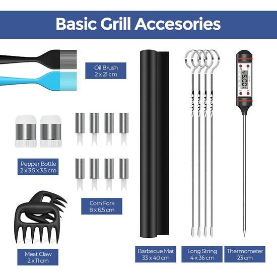 barbecuebestek, barbecueaccessoires, 25-delige accessoireset, professionele set, roestvrij staal, cadeaus voor mannen, met koffer voor grillrooster, premium