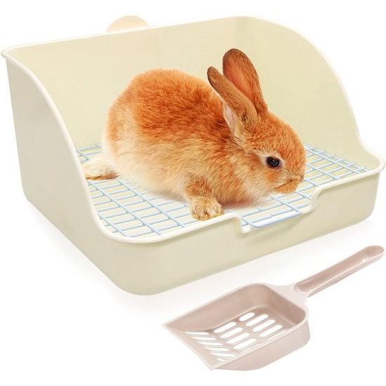 Konijnentoilet, hoektoilet, huis, konijnenkooi, kattenbak met duurzame schep voor kleine dieren, konijnen, cavia's, wit