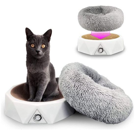 S.HE Kattenmeubel, modern 2-in-1 multifunctioneel kattenbed + krabplank [ om te slapen, krabben en te spelen] Kattenbank bestaande uit krabmeubels + donutkussen, kleur wit