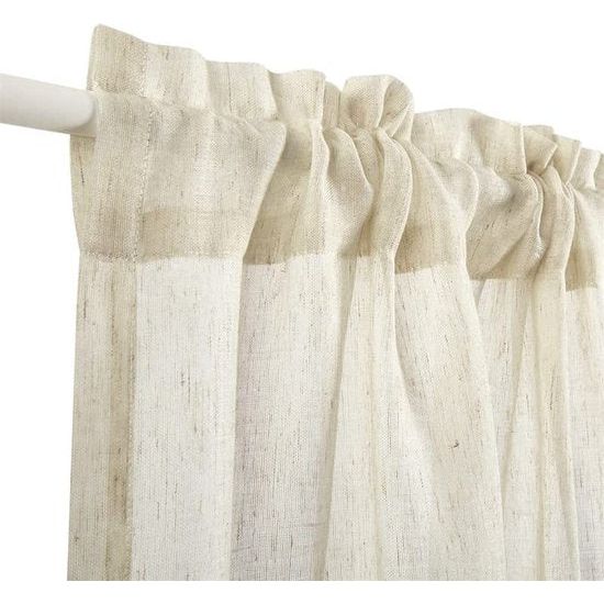 Vitrage linnenlook gordijn, lange moderne effen bistrogordijn, halftransparant deurgordijn, keukengordijnen, korte gordijnen BxH 132 x 183 cm, beige, 1 stuk