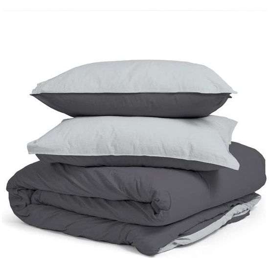 100% Katoen Dekbedovertrek 155cm x 220cm Antraciet/Grijs - Zacht & strijkvrij dekbedovertrek met rits - Tweekleurig dekbedovertrekset met 2 kussenslopen 80cm x 80cm