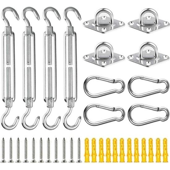 Luifel bevestigingsset, 28-delig, hoogwaardig roestvrij staal, voor driehoekige rechthoekige zonnezeilen