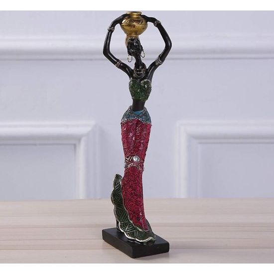 2 stuks Afrikaanse dame sculptuur stammen dame figuur beeldjes hars handwerk verzameling standbeeld vintage desktop ornamenten