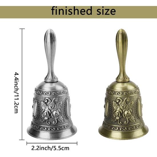 2 stuks klassieke zinklegering restaurantservicebel kersthandbel tafelbel maaltijdbel handbel voor belwaarschuwing diner bij de receptie hotelservice