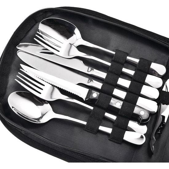 Campingbestekset Barbecuebestek Reisbestek met lepel, mes, vorken, wijnopener en bord voor 1-2 personen - Perfect voor buiten wandelen Campingbarbecuefeest