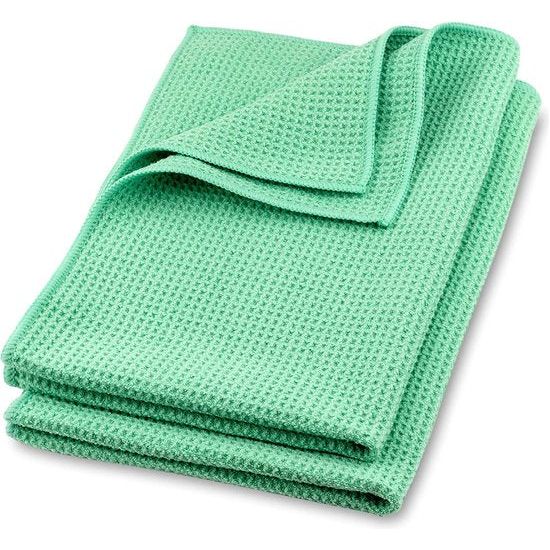 Microvezel droogdoek, Premium wafeldoek (60x40 cm, groen), super lage kwaliteit, voor auto, glas, keuken, services, badkamer - Nieuwe uitvoering