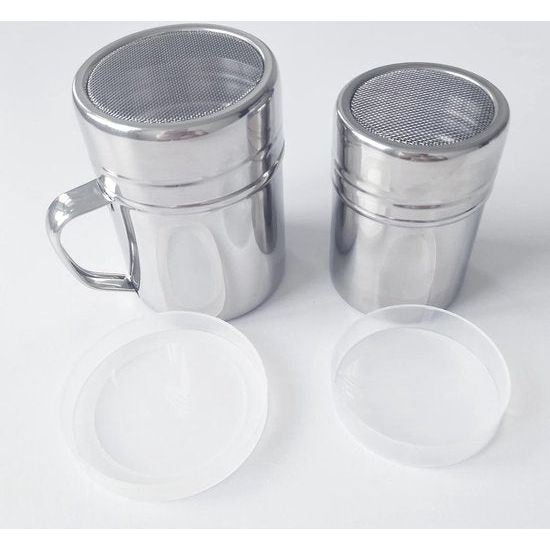 2 stuks poedersuikerstrooier, met deksel, poedersuiker-strooier, meelstrooier, poedersuiker, roestvrijstalen poederstrooier, meelzeef, voor thuis, restaurant, outdoor
