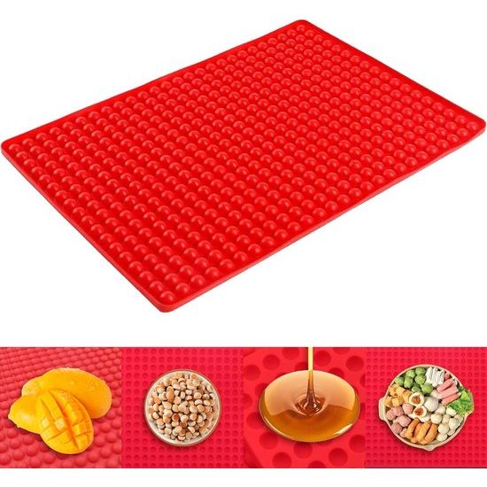 Siliconen bakmat, (1,2 cm) mini halve bol siliconen mat bakvorm voor hondenkoekjes, herbruikbare bakmat voor de oven, hittebestendig en voedselveilig, BPA-vrij (rood)