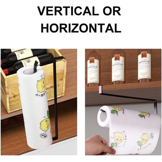 Keukenrolhouder zonder boren, 2 stuks papierrolhouders, keuken, zonder boren, keukenrolhouder, onderkast, papieren handdoekrolhouder, servetten, dispenser, kast voor keuken en badkamer (zwart)