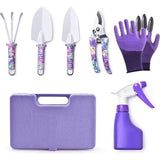 6-delige tuingereedschapset Tuingereedschap cadeauset Antisliphandvat met antiroestschep, tuinman, snoeischaar, watersproeier en koffer