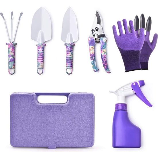 6-delige tuingereedschapset Tuingereedschap cadeauset Antisliphandvat met antiroestschep, tuinman, snoeischaar, watersproeier en koffer