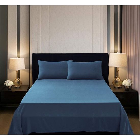 100% katoenen eenpersoonslakenset, eenpersoons hoeslaken 180 x 200 cm, bovenlaken 250 x 280 cm, 2 kussenslopen 50 x 80 cm - marineblauw