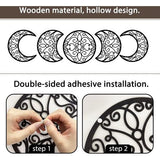 Zelfklevende maanwanddecoratie, 5 stuks houten maan wandtattooset met hol design in Scandinavische stijl, kunst wandbehang muursticker voor woonkamer slaapkamer, zwart.