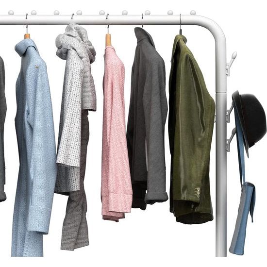 Kledingrek, multifunctioneel kledingroede, kledingroedes voor slaapkamers, minimalistisch design kledingrek, kledingroede met 8 zijhaken, vrijstaande kledingroede, wit