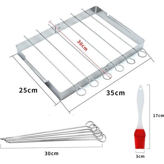 Grillspiesen roestvrij staal, grillspiesen, vleessspiesen, grillaccessoires, gasbarbecue BBQ, cadeau 2 siliconen borstels