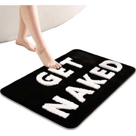 Krijg de Get Naked Badmat, vloermat, antislip, deurmat, voetmat, microvezel, badkamermat, badkuip, douchemat, badtapijt voor badkamerdecoratie (zwart-wit, 40x60 cm)