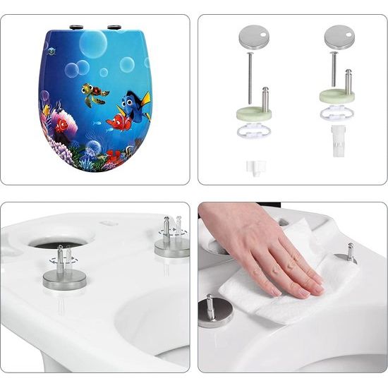 Rootz Toiletbril - Commode Cover - Toilet Top - Toiletbril - Badkameraccessoire - John Lid - Goudvis Cartoon - 19,3x15,6x2,8inches