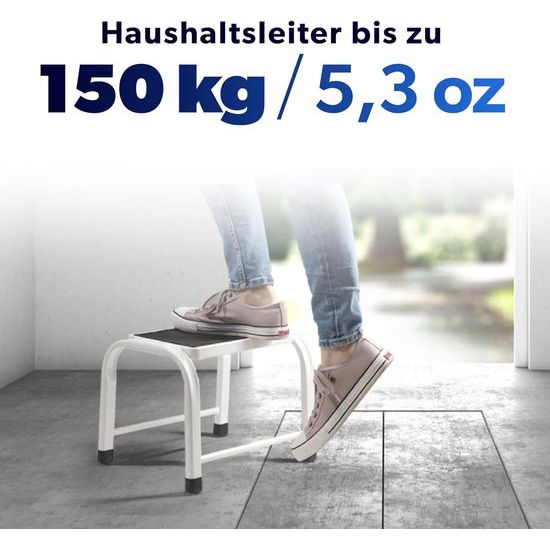 KADAX - Opstapkruk, trapladder van staal, huishoudladder tot 150 kg - draagkruk met antislip voeten, huishoudladder, aluminium kruk - 1 trede