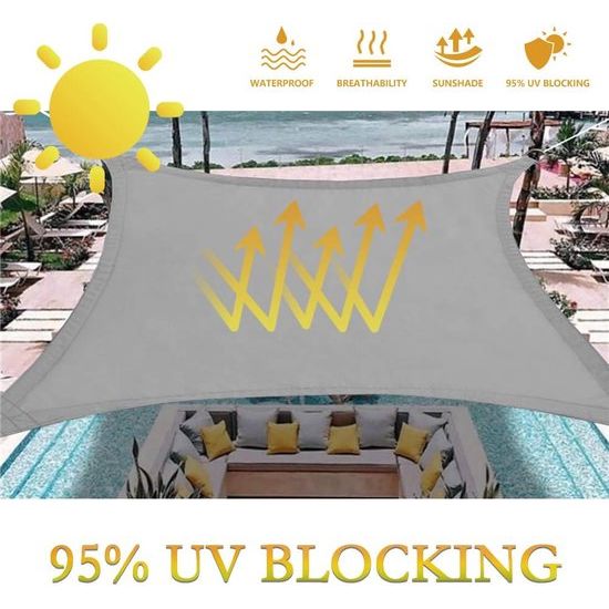 Zonnescherm, Zonnekap, set inclusief bevestigingskoorden, rechthoekig, waterafstotend, polyester, geïmpregneerd, 95% UV-bescherming, Voorruit, weerbestendig, 3 x 5 m, voor balkon, tuin, Terras, grijs