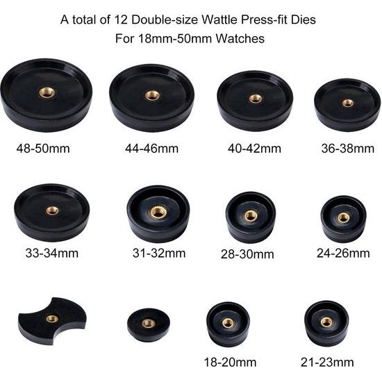 17 stuks horlogeperssenset, legering horlogemaker reparatie gereedschap set met 12 drukplaten kunststof inzetstukken