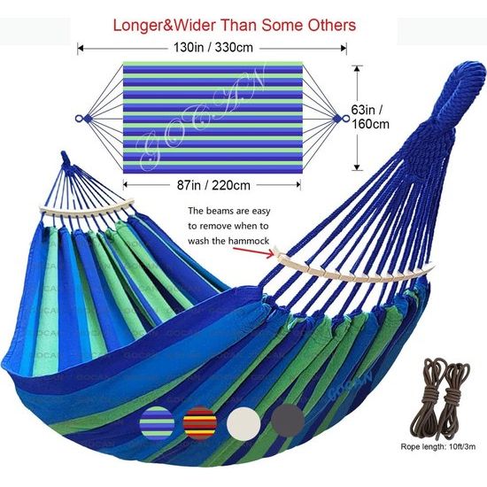 Hangmat 2 personen 220 x 160 cm totale lengte 330 cm belasting 300 kg canvas katoenen hangmat buiten voor tuin binnen kinderen balkon rood met afneembaar spreidstok