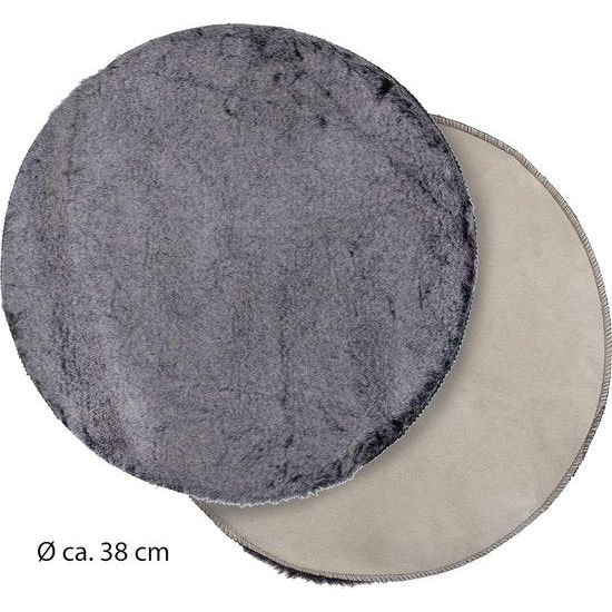 Kunstbont tapijt rond, ongeveer 38 cm, zitkussen met kunstbont look, knuffelbont stoelkussen, zwart.