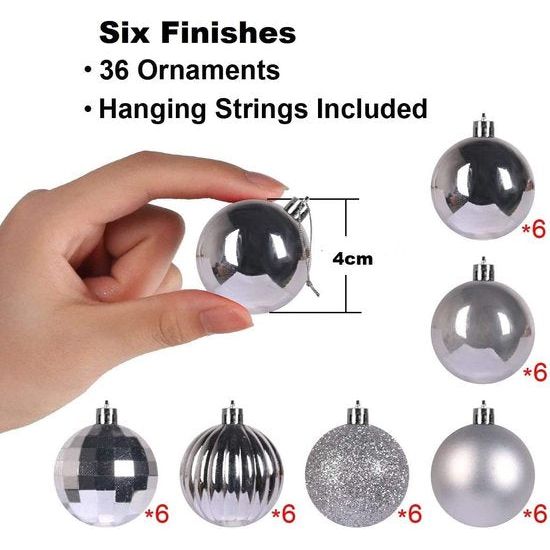 KAPBOP Kerstballen, 36 stuks, kunststof, decoratie voor Kerstmis, kerstboom, met afneembare ophanging