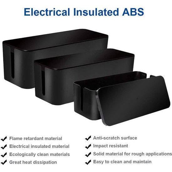 3-pack kabelbox kabelorganizer kabelbox set kabelmanagement voor het opbergen van stekkerdozen oplaadadapters kabelbescherming veiligheid van kinderen en huisdieren zwart
