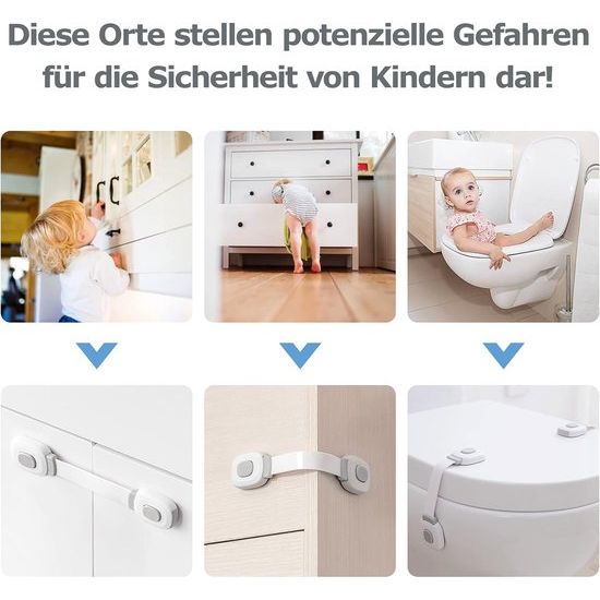 Premium babykastbeveiliging, kinderbeveiliging voor laden, koelkast, toiletbril met sterke lijm, zonder boren, kastslot, grijs, 6 stuks