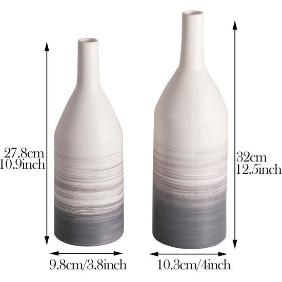 Grijze vaas met kleurverloop, set van 2 beige vazen, keramische vaas voor pampasgras, moderne decoratieve bloemenvaas voor woonkamer, keuken, tafel, bruiloft of als cadeau