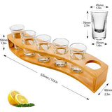 Set borrelglazen, 3 cl, houder en borrelglaasjes 1oz/30 ml drinkserveerplank organizer 6 gaten met helder glas, 6 stuks voor likeurshots tequila whisky brandy wodka rum home party bar cadeau