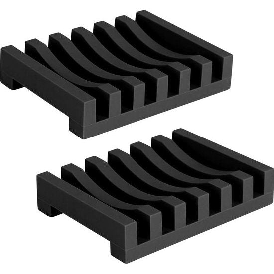 Set van 2 lange siliconen zeepbakjes, droogdesign zeepbakje, met zelflozende afvoer zeepbakje, voor keuken, doucheruimte, badkamer (zwart)