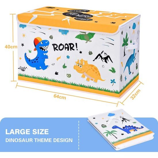 Dinosaurus opbergdoos met deksel, speelgoedkist voor kinderen, 64 x 32 x 40 cm, speelgoed, kleding, boeken, opbergen, speelgoeddoos met handgrepen, voor jongens, kinderkamer, kleuterschool