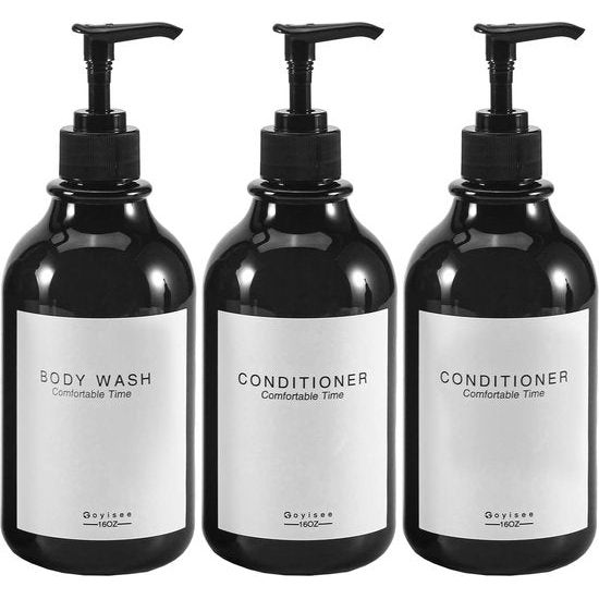 Shampoo- en conditionerdispenser voor douchewand, douchezeepdispenser 3 kamers - geen boor, navulbaar voor shampoo, lotion, olie, douchezeep, handzeep en bordenzeep (3 flessen zwart)